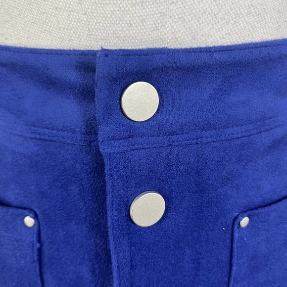 INC International Concepts Skirt Royal Blue Faux Suede Snap Front Pockets Boho - Picture 5 of 10